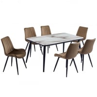 طقم طاولة طعام رخام وست كراسي بني
