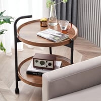 طاولة خشبي غامق بعجلات مقاس 50 سم