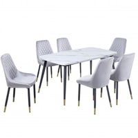 طقم طاولة رخام وست كراسي لون ابيض