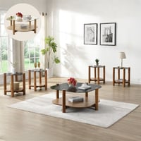 طقم طاولات وسط خشب وزجاج عدة الوان