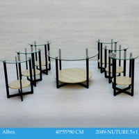 طقم طاولات خدمة خشب وزجاج لون خشبي