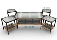 طقم طاولات خدمة 1+4 زجاج وراتان عدة ألوان