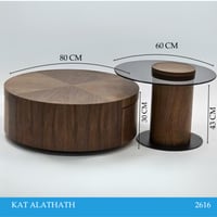 طقم طاولات وسط لون خشبي وقزاز مودرن