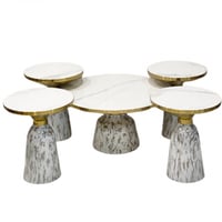 طقم استيل دائري حجر بورسلان 4 + 1 لون أبيض