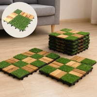 أرضية عشب وخشب 12 قطعة عدة أشكال