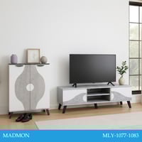 طقم طاولة تلفاز 160سم رمادي وابيض