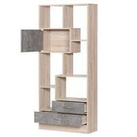 رف تخزين مع أدراج خشبي ورمادي