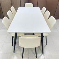 طقم طاولة طعام مودرن 8 كراسي لون أبيض
