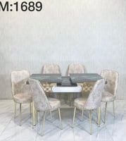 طقم طاولة طعام استيل 6 كراسي تركي لون بيج