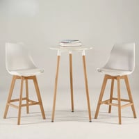 كرسي بار أبيض أرجل خشبية