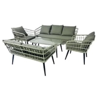 طقم جلسة خارجية خيزران 7 أشخاص رمادي فاتح