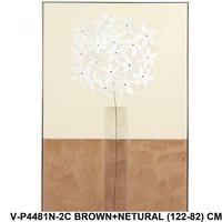 لوحة فنية بتصميم أزهار لون بني وأبيض