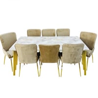 طاولة طعام رخام 6و8 كراسي بأرجل لون ذهبي