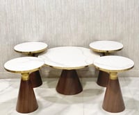 طقم استيل دائري حجر بورسلان 4 + 1 لون بني ذهبي