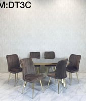 طاولة طعام تركي خشب 6 كراسي استيل ذهبي