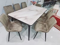 طقم طاولة طعام رخام وست كراسي بني