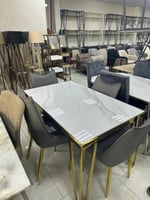 طقم طاولة استيل رخام 6 - 4 كراسي جلد