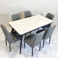 طقم طاولة طعام رخام 6 كراسي رمادي