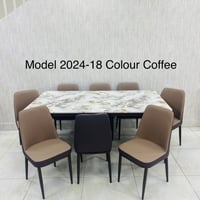 طقم طاولة طعام رخام و4,6,8 كراسي لون بني