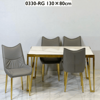 طقم طاولة استيل رخام 6 - 4 كراسي جلد