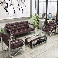 طقم كنب مكتبي جلد لون بني غامق