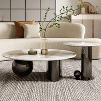 طقم 2 طاولة حجر بورسلان قواعد استيل أسود