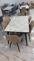 طقم طاولة طعام رخام وست كراسي بيج