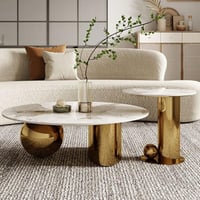 طقم 2 طاولة حجر بورسلان قواعد استيل ذهبي