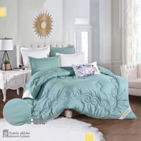 مفرش AFAAQ جاكار اخضر سماوي مفرد ونص