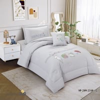 طقم مفرش مفرد ونص تطريز رسومات كرتونية (اوتلت)