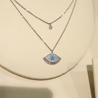 سلسال دورين فضي عين سماوي مرصع بأحجار