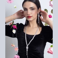 طقم زركون طويل مطلي بالبلاتين