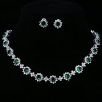 طقم زركون وردات مطلي ذهب ابيض مزين باحجار زركون اخ...