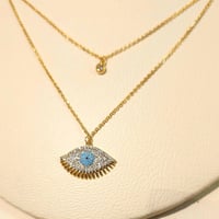 سلسال عين سماوي ذهبي طبقتين مرصع بأحجار