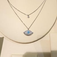 سلسال دورين فضي عين سماوي مرصع بأحجار