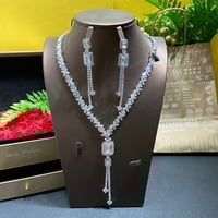 طقم زركون طويل مطلي بالبلاتين