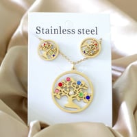 طقم اكسسوارات حلق وسلسال على شكل شجرة مزينة بأحجار...