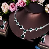 طقم مجوهرات زركون قطعتين مرصع بأحجار شكل مكعب - لو...