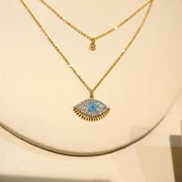 سلسال عين سماوي ذهبي طبقتين مرصع بأحجار