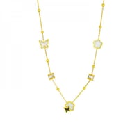 سلسال بتعليقات على شكل زهرة وفراشة مطلي ذهب