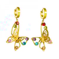 حلق فراشة مطلي ذهب عيار 18 باحجار ملونة - لون ذهبي