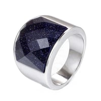 خاتم رجالي ستانليس ستيل مطلي فضة بحجر سماء الليل ا...
