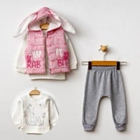 طقم خروج بيبي بناتي شتوي 3 قطع بقبعة أرنب ودفء ناع...