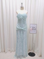 فستان سهرة سماوي دانتيل مطرز فاخر