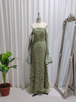 فستان زيتي ناعم بتطريز فاخر