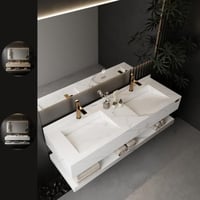 مغسلة رخام مودرن ابيض لامع حوضين شلال - مقاسات متع...