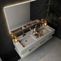 مغسلة رخام مودرن ابيض مرخم رمادي حوضين صندوق - مقا...