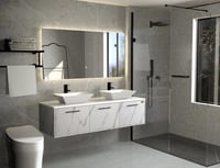 مغسلة ديكور رخام حوضين بارزة بلون ابيض - 150 سم