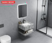 مغسلة مقاس 80 رخام صناعي بيج لامع مع مرايا ليد