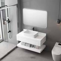 مغسله رخام مودرن حوض بارز مع درج ابيض مرخم - مقاسا...